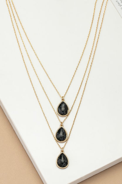 Three layer teardrop stone pendant necklace