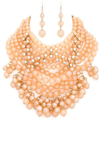 Pearlized Beads Statement Necklace Set