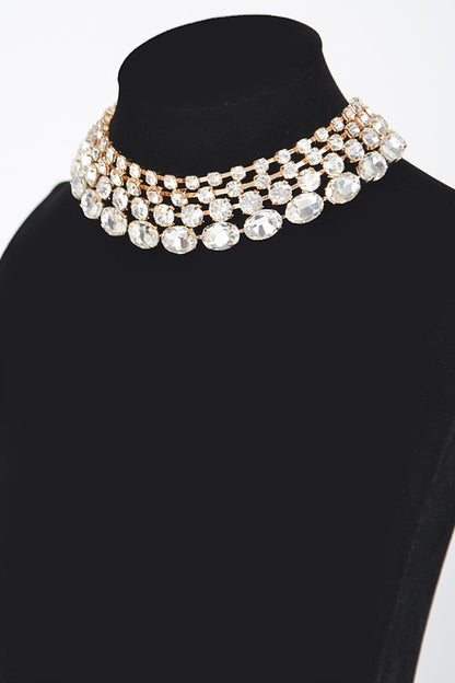 Crystal Layered Statement Layered Choker Necklace