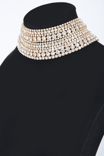 Mix Layered Statement Rhinestone Choker Necklace