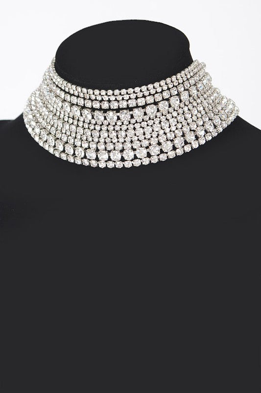 Mix Layered Statement Rhinestone Choker Necklace