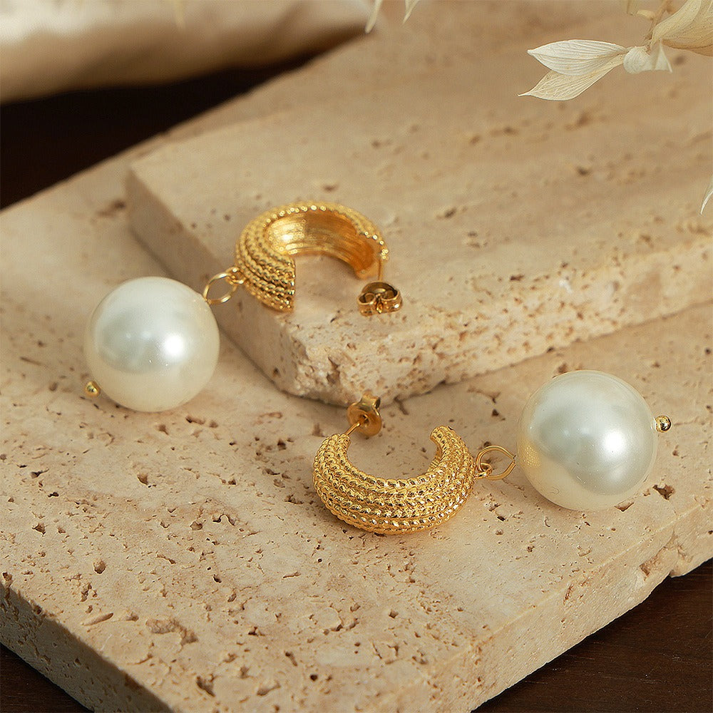 Syble's Dazzle 18K Gold Pearl Earrings