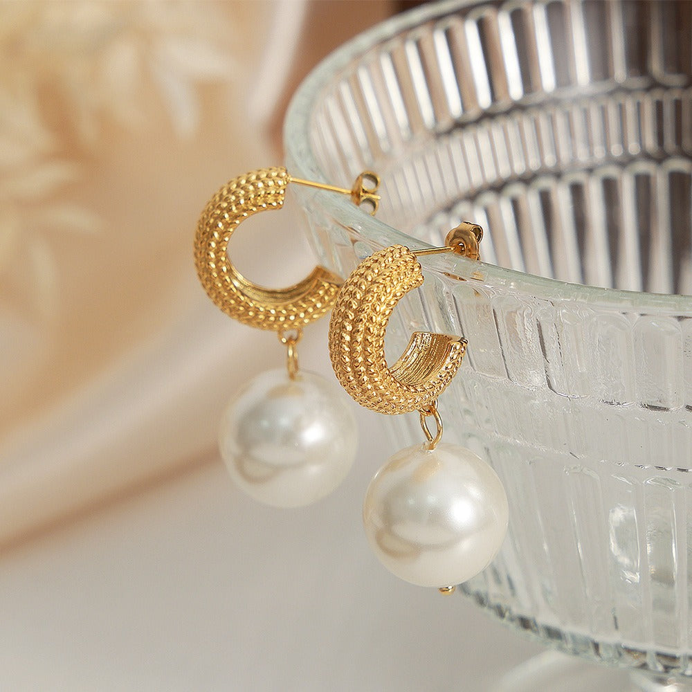 Syble's Dazzle 18K Gold Pearl Earrings