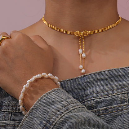 Blooming Pearls 18K gold necklace and bracelet set